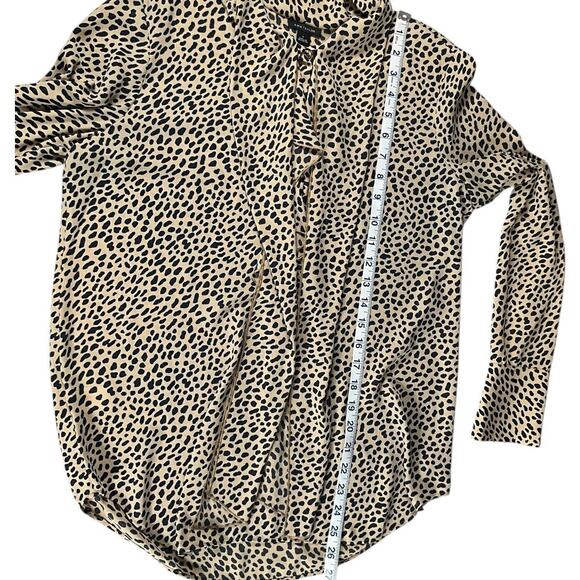 Ann Taylor Animal Print Ruffle Neck Blouse Size Small Long Sleeve Chic Workwear - Picture 7 of 12